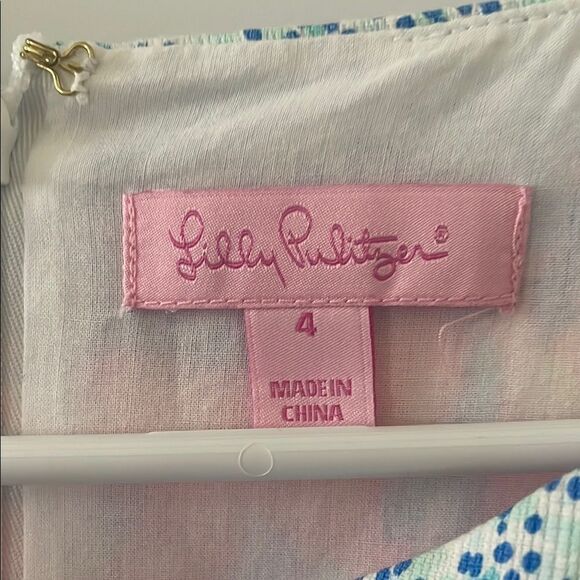 Lilly Pulitzer Pink and Blue V-neck Sheath Mini Dress - Picture 3 of 6